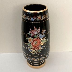 Vintage Fakiolas Handmade Greek Botanical/Floral Vase 24K Gold Trim